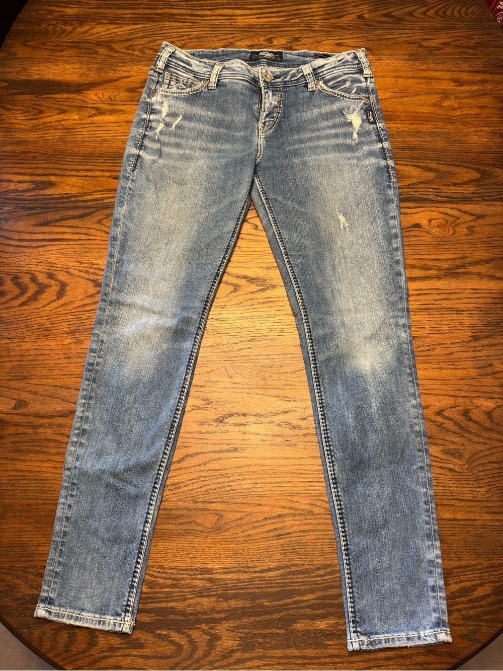 Silver Jeans Co. Women's Blue Denim Boyfriend Fit Jeans 30/29 Super Stretchy